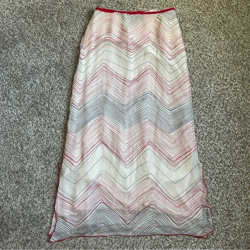 Whistles Silk Red White Chevron Maxi Skirt Casual Comfy 4